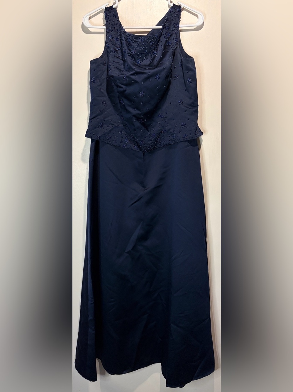 Alfred Angelo Navy Style # 6448 Beaded Top Full Coverage Elegant Gown SZ 18